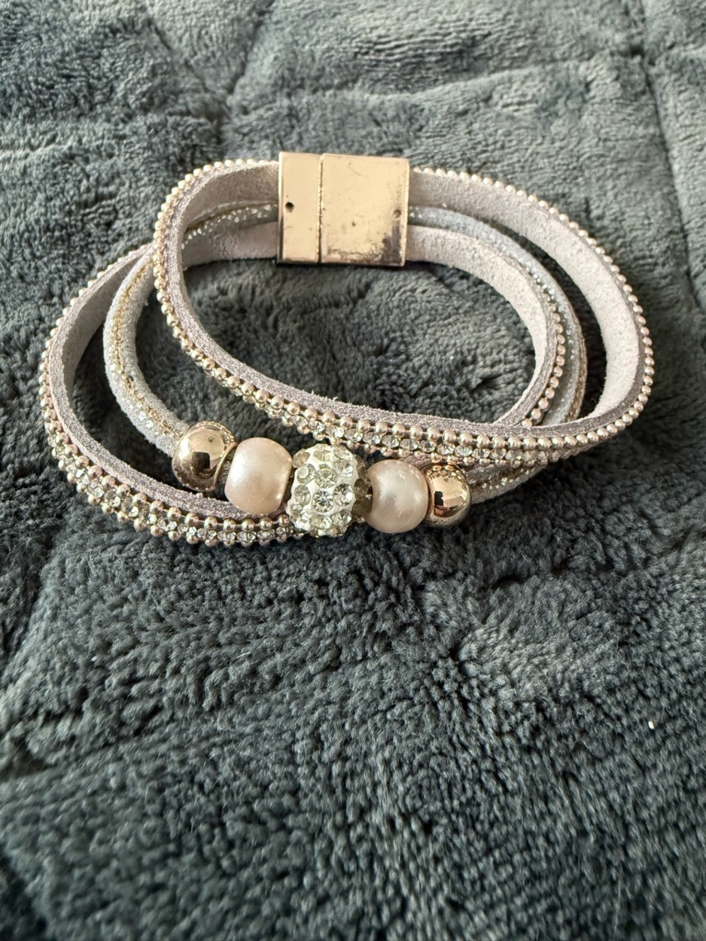 Sparkling Rose Gold Tone Wrap Bracelet with Pearl Accents